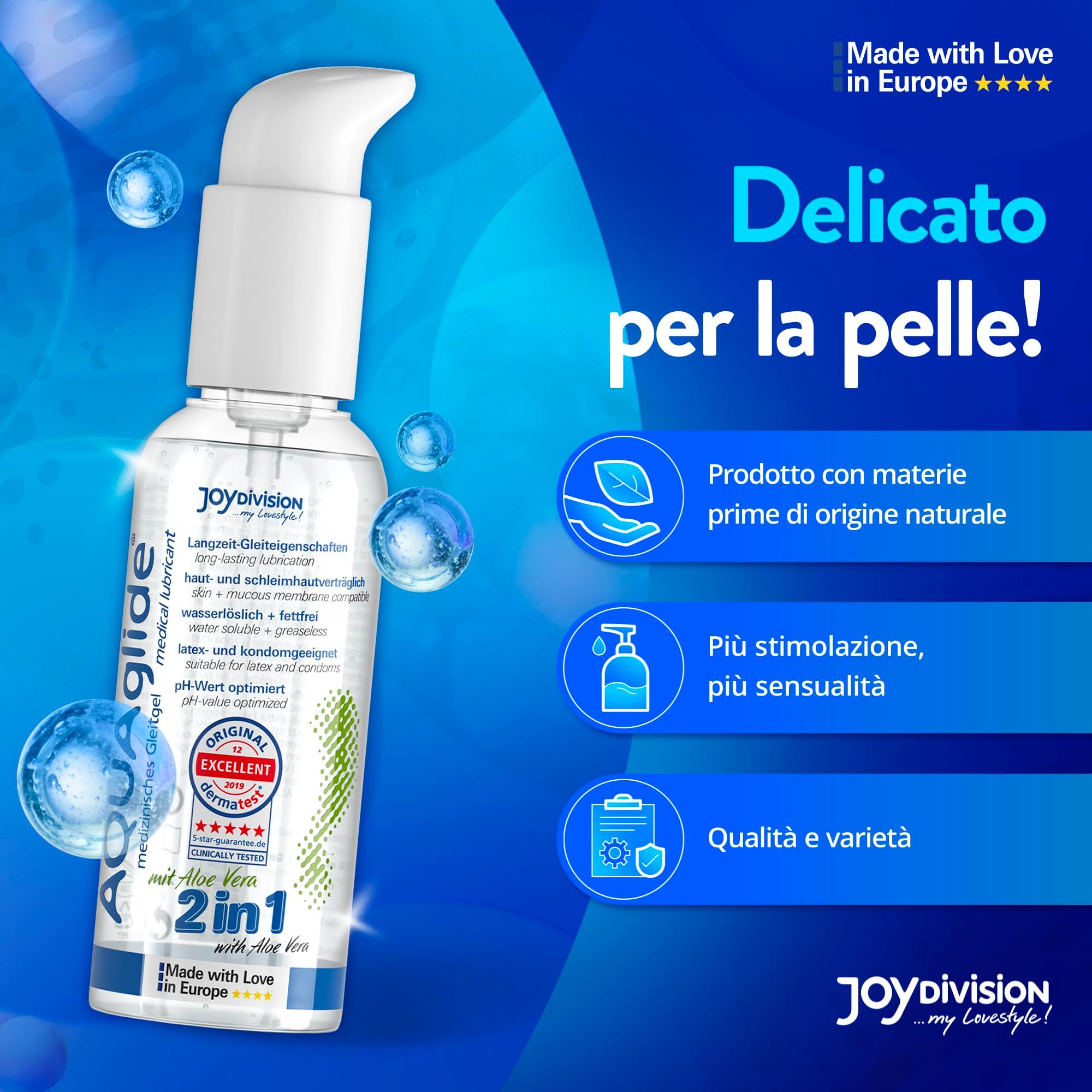 Gel lubrifiant Joydivision AQUAGLIDE 2in1 à l'aloe vera, flacon pompe 125ml.