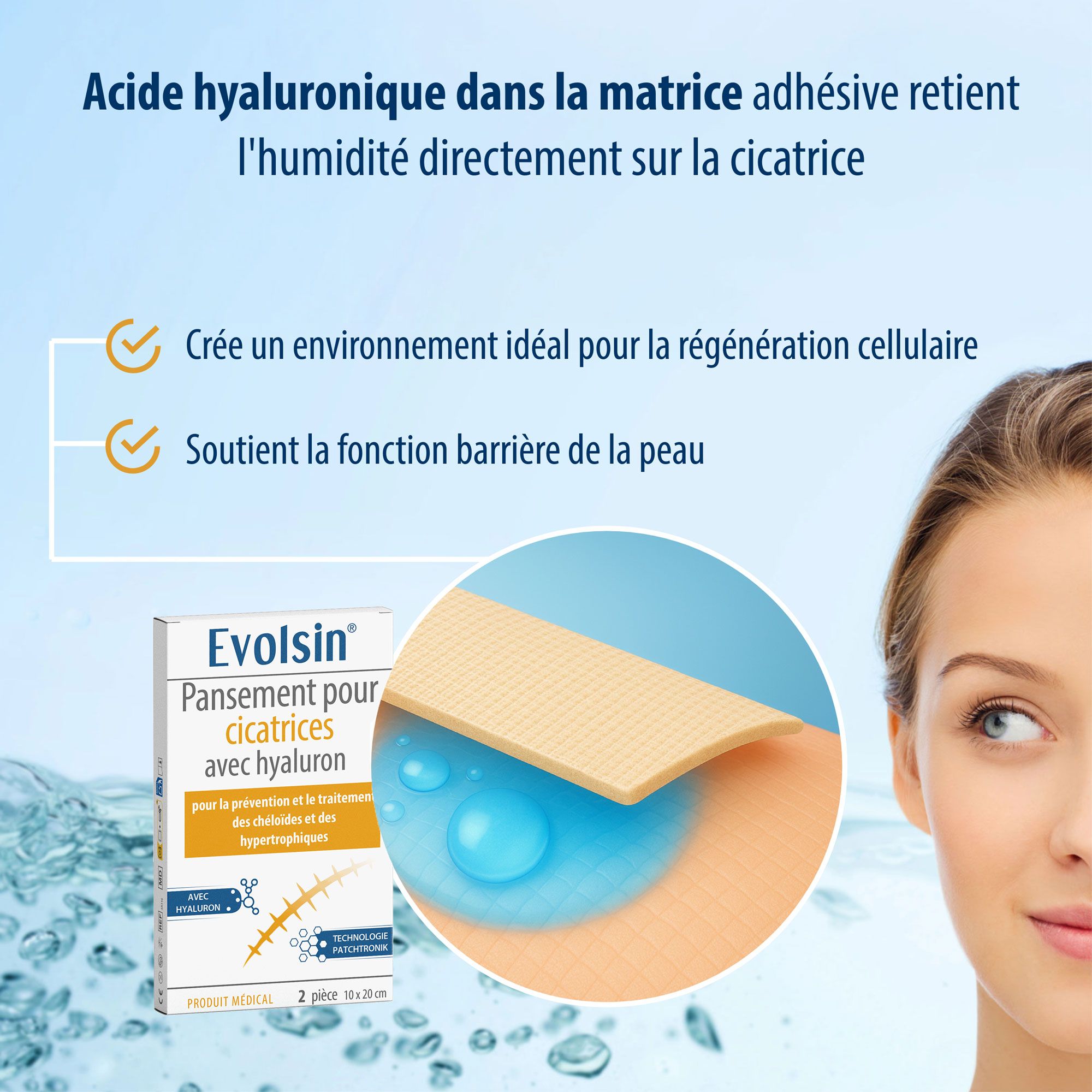 Evolsin® Pansements cicatriciels avec acide hyaluronique – pour cicatrices opératoires, césarienne,