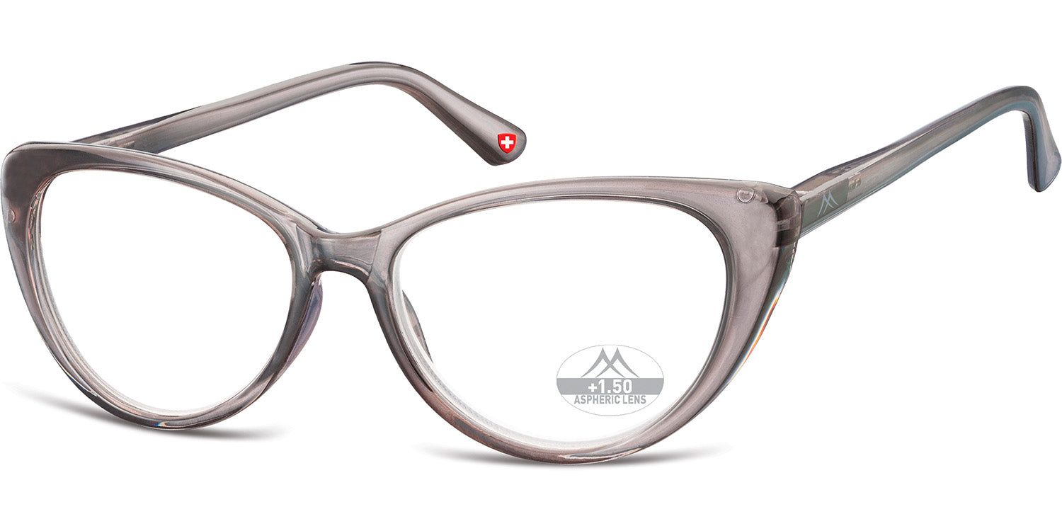 Lunettes grises en forme d'œil de chat. Marquage 1.50 sur le verre droit.