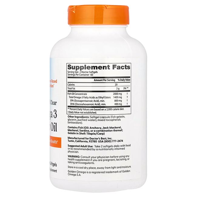 Doctor's Best Purified & Clear Omega 3 Fish Oil with Goldenomega