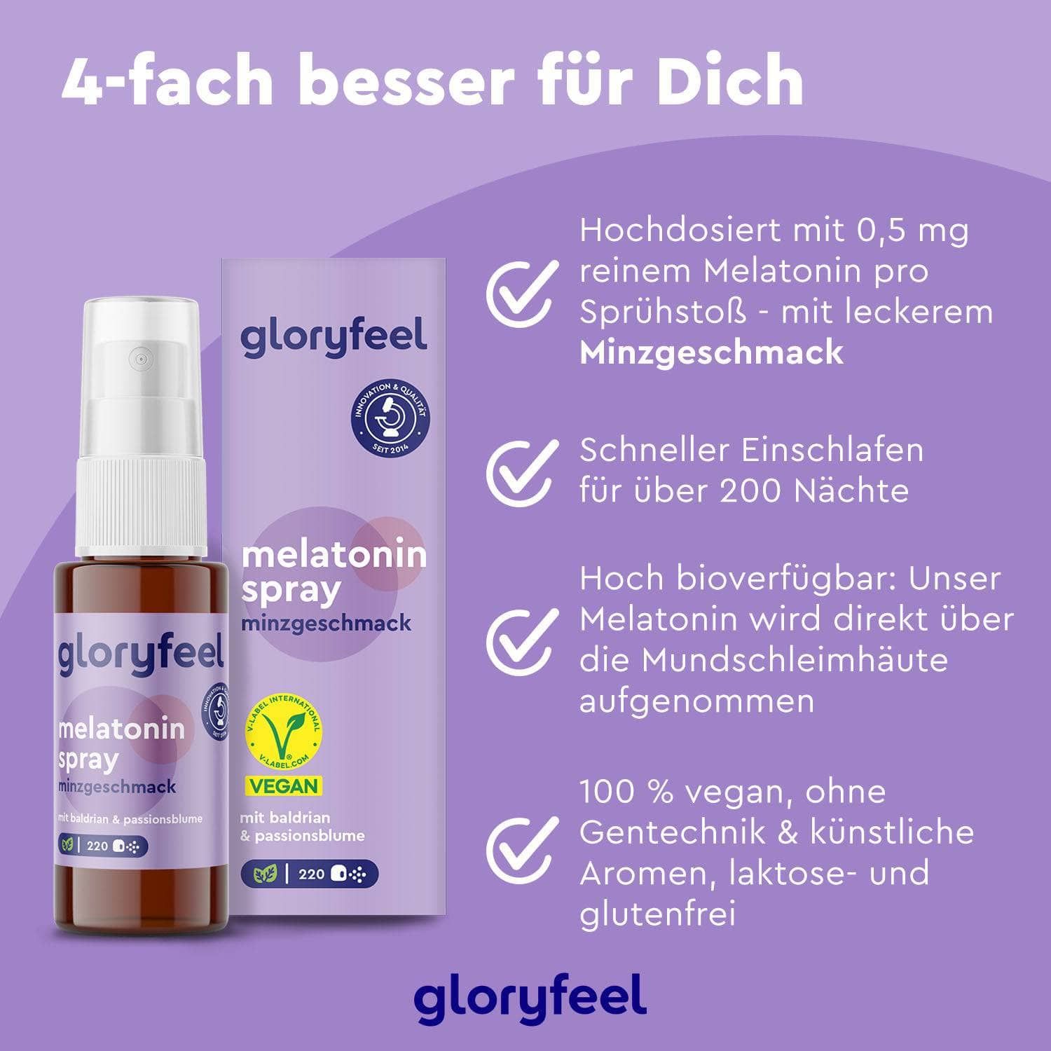 Product met verpakking en tekst: hoog gedoseerd, sneller in slaap vallen, zeer biobeschikbaar, veganistisch, zonder genetische manipulatie.
