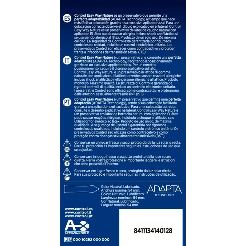 Informations produit sur emballage. Textes en espagnol, portugais et italien. Détails sur ingrédients et instructions d'utilisation.