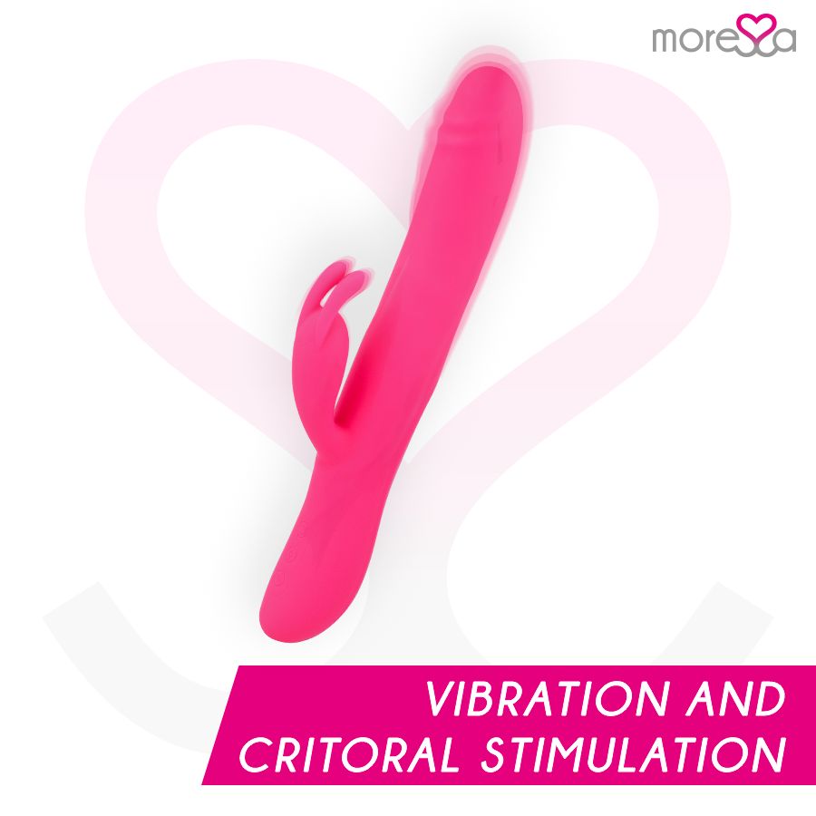 Vibrateur rose. Texte : VIBRATION AND CLITORAL STIMULATION. Marque : more❤sa.