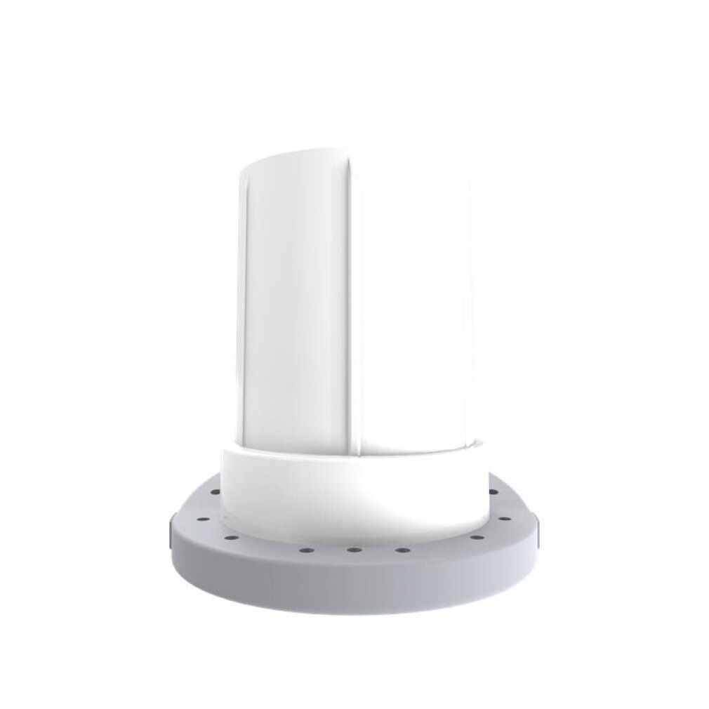 Insert cylindrique blanc avec tige rainurée et base grise perforée.