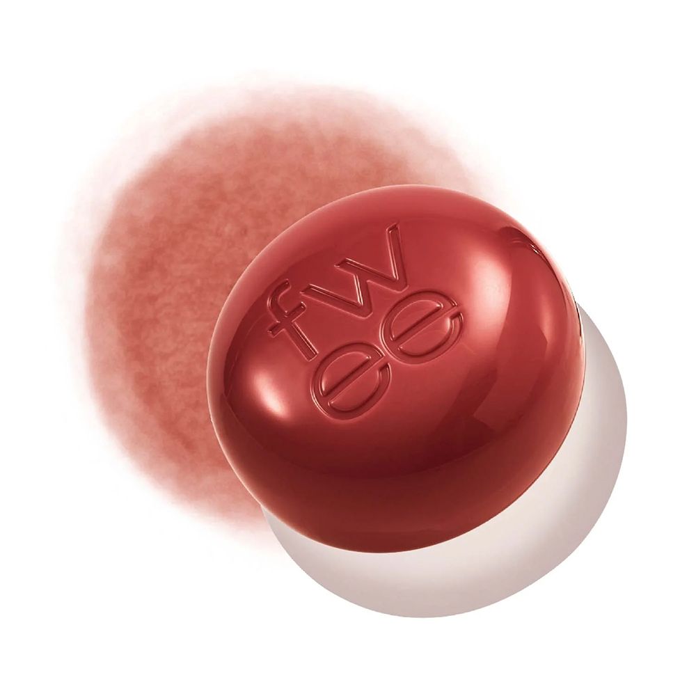 Product: Ronde rode container met reliëflogo, naast een kleurvlek.