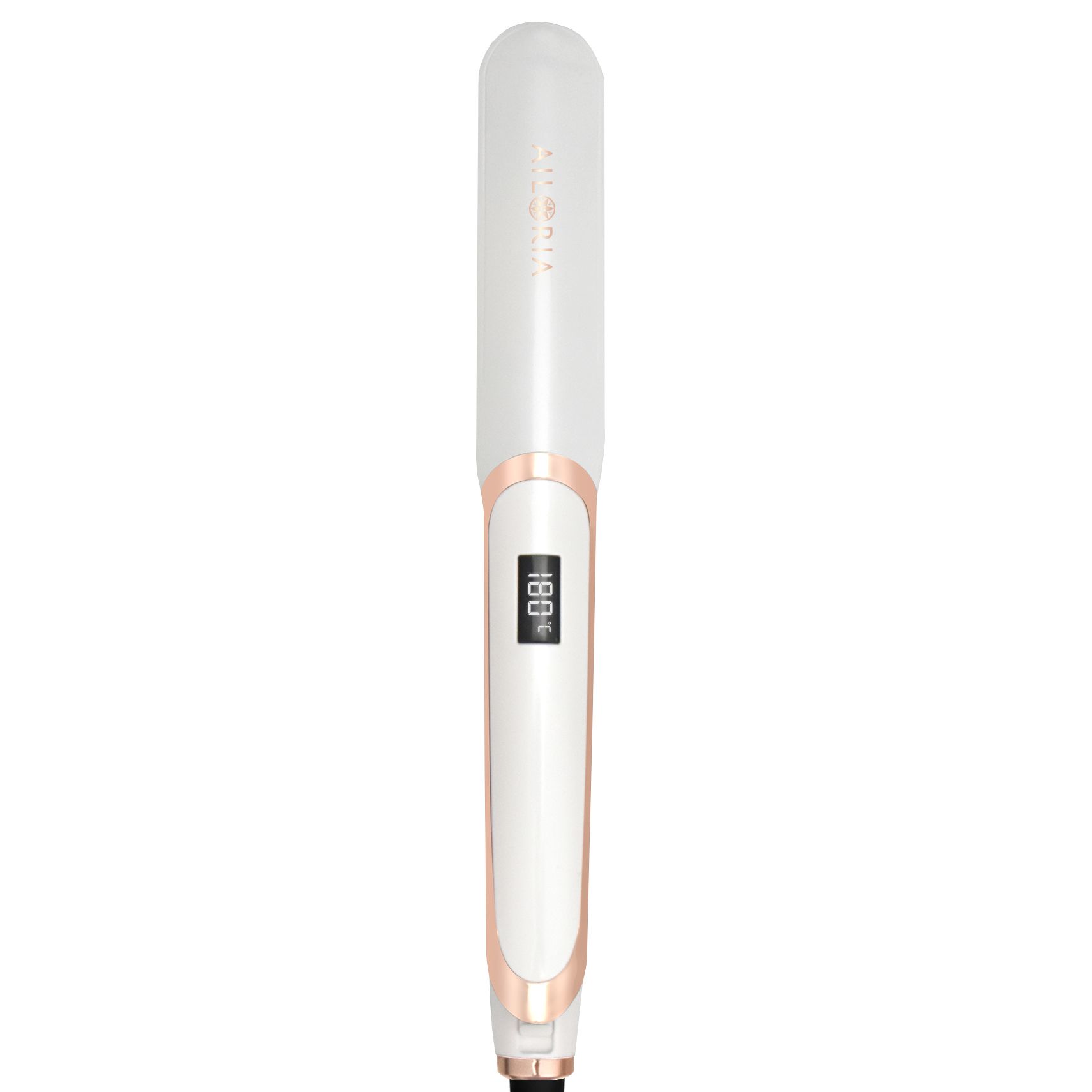 Witte stijltang met roségouden details. Digitaal temperatuurdisplay.