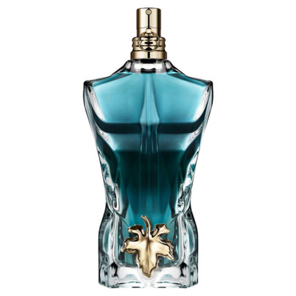 Flacon Jean Paul Gaultier "Le Beau" en forme de torse masculin. Détails dorés.