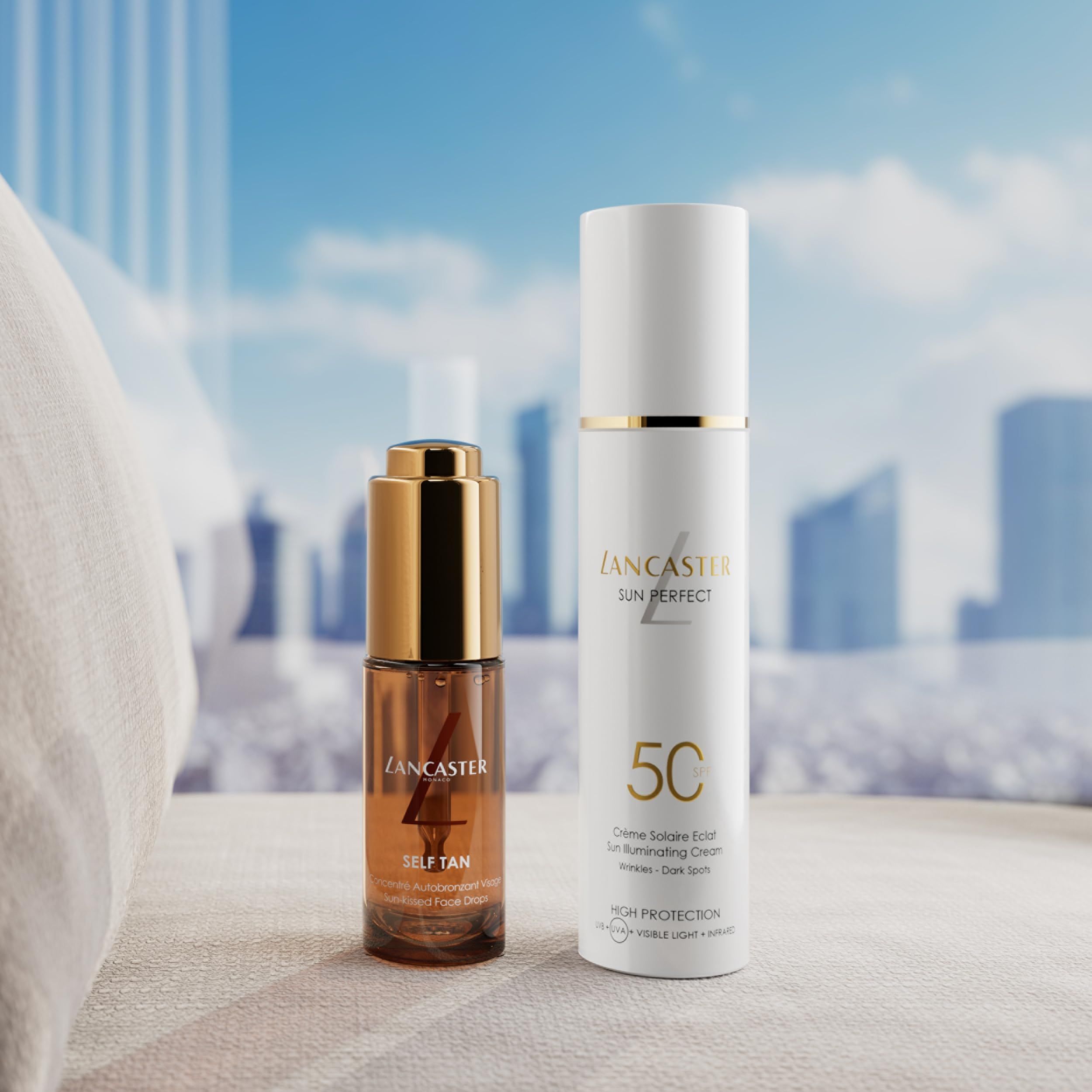 Lancaster Sun Perfect Youth Protection Illuminating Cream SPF50 avec sa boîte.