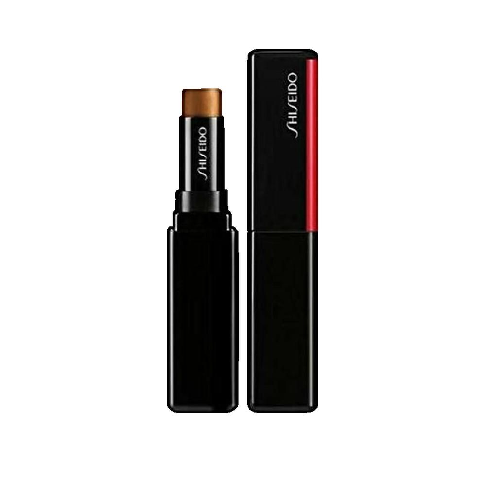 Correcteur Shiseido Synchro Skin Gelstick 401 Tan. Bâton noir avec correcteur brun. Accent rouge. Marque Shiseido.
