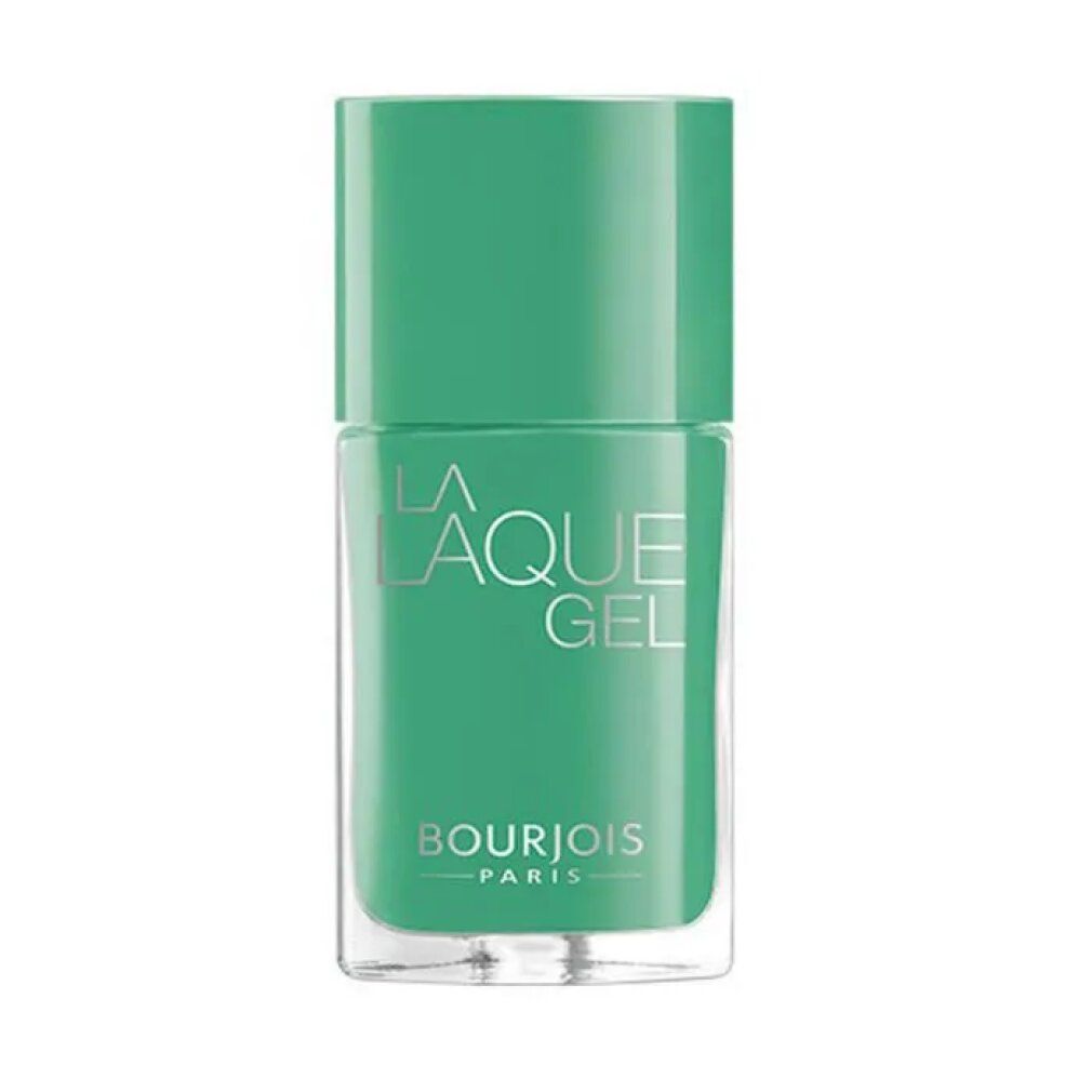 Groene nagellakfles. Opschrift: LA LAQUE GEL, BOURJOIS PARIS.
