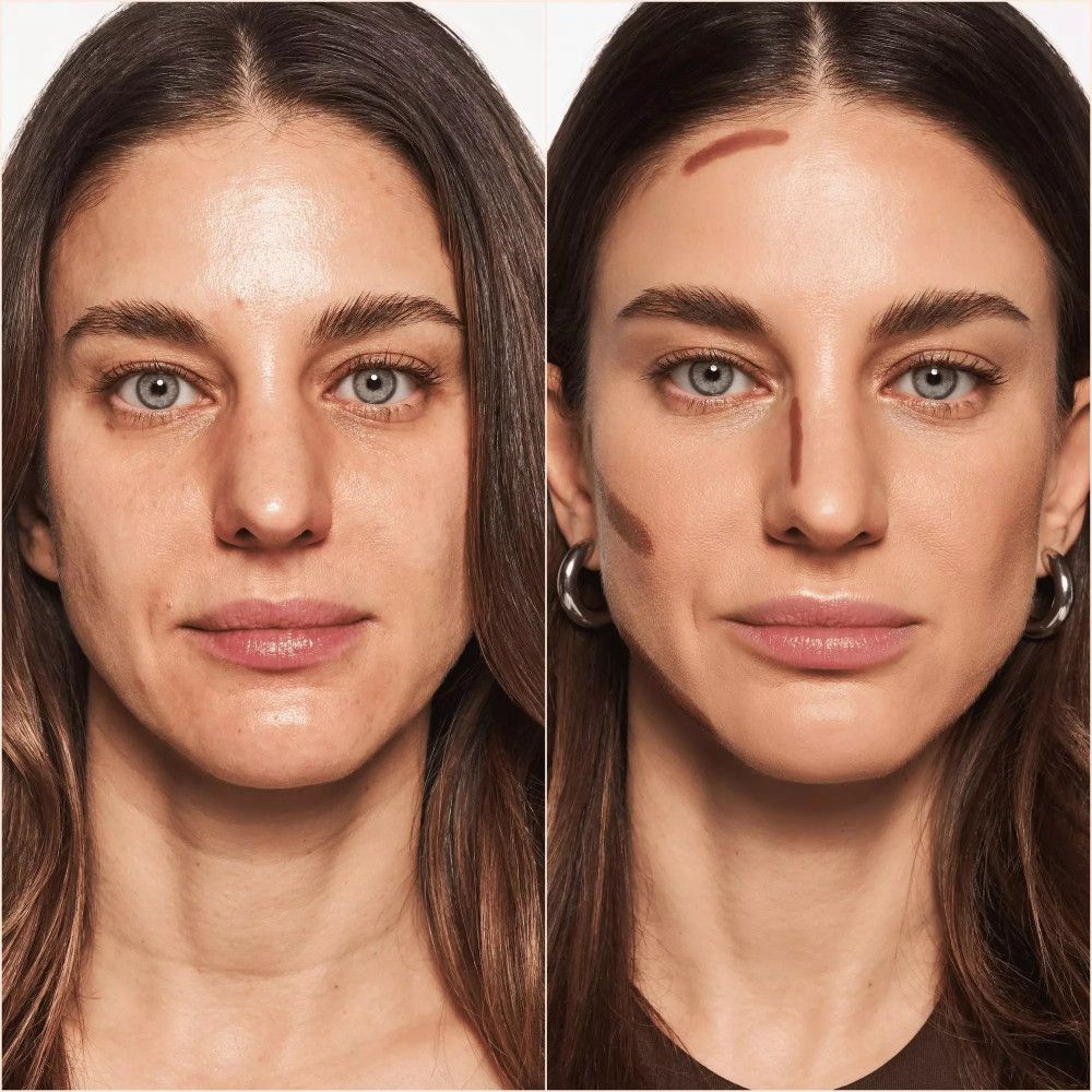 Voor-en-na vergelijking. Gezicht van een vrouw voor en na het aanbrengen van make-up.