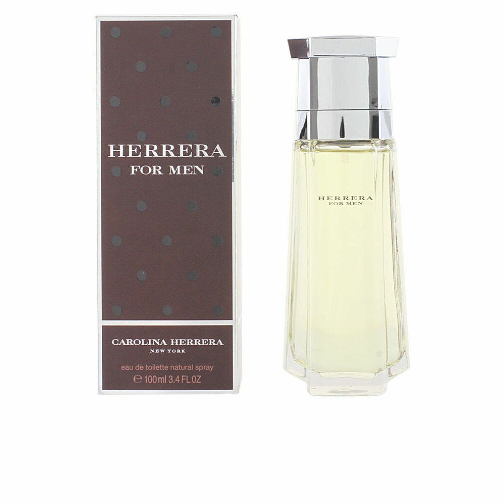Herrera For Men Eau de Toilette fles en verpakking. Bruine doos, opschrift.