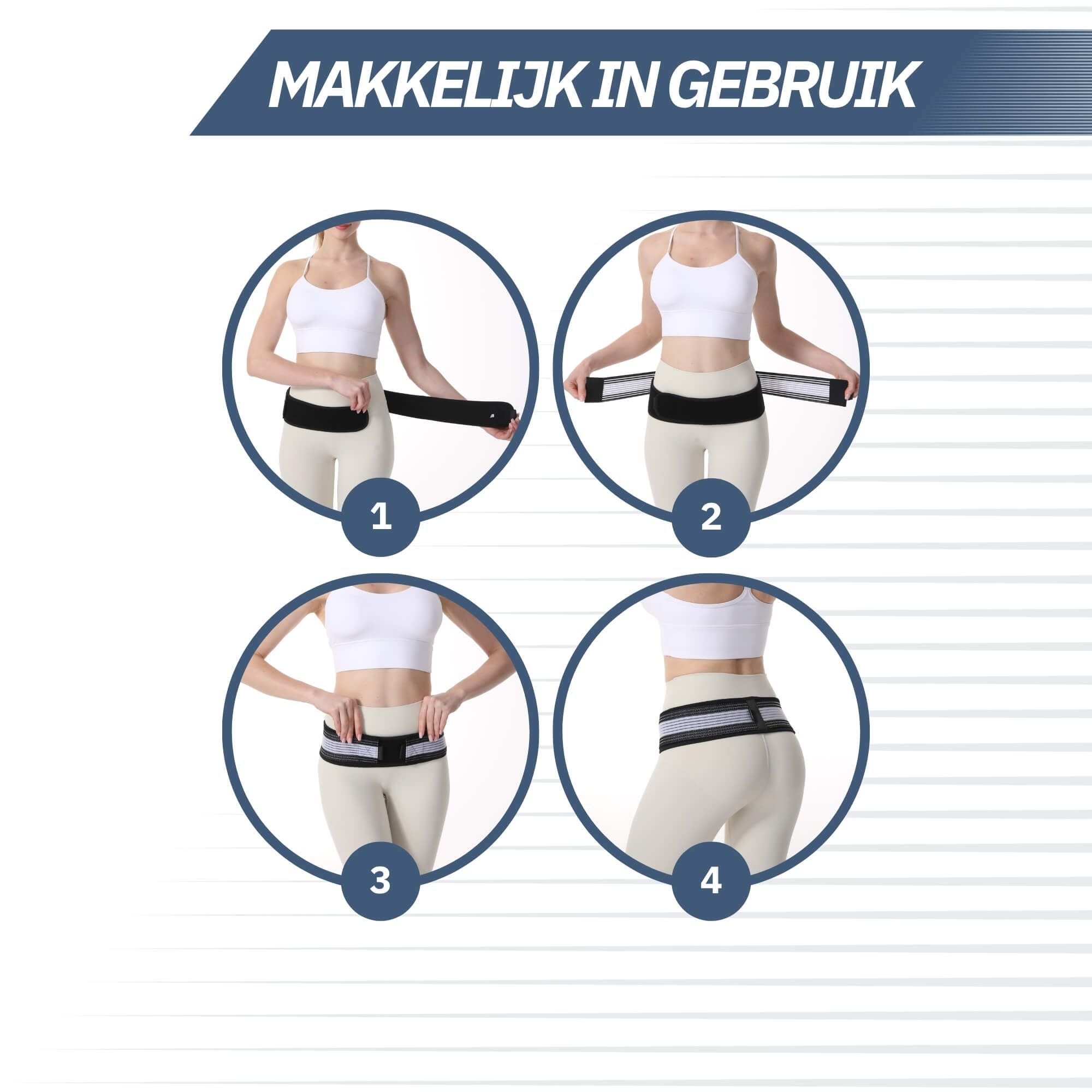 Heupgordel met klittenbandsluiting, stevige naden en ademend materiaal.