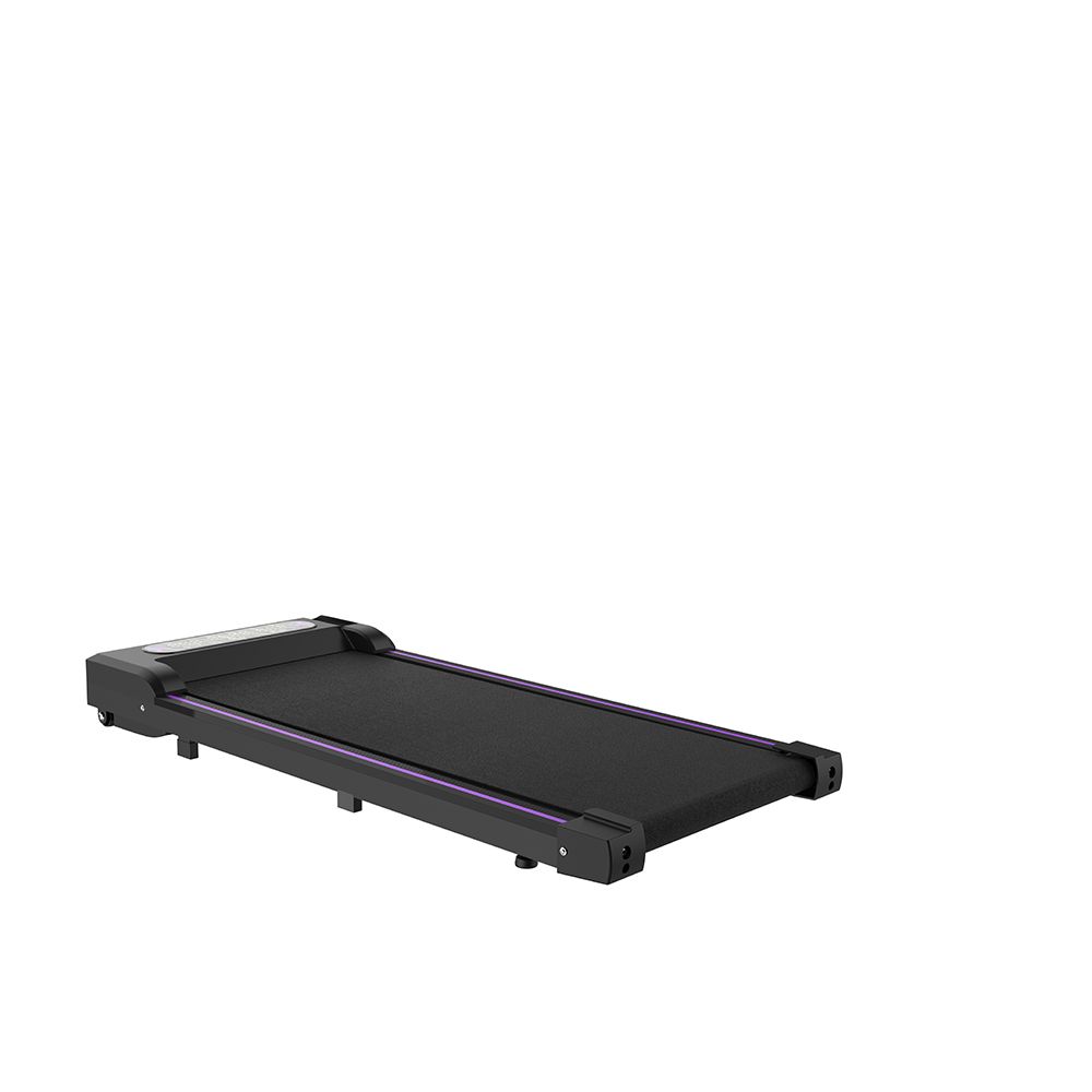 Opgevouwen zwart loopband met LED-display. Platte weergave.