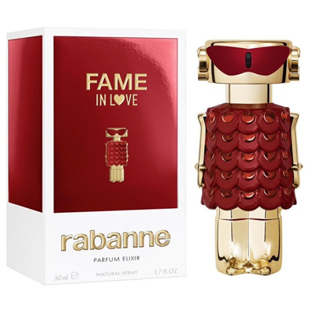 Flacon et emballage Paco Rabanne Fame In Love Parfum Elixir.