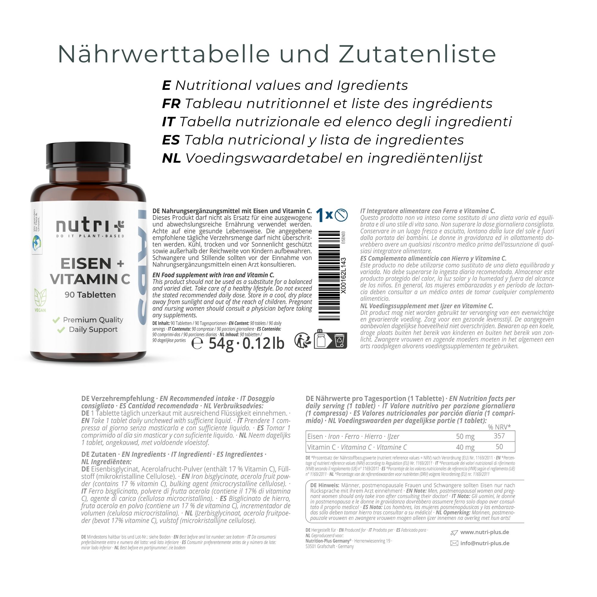 nutri+ Combinaison de Fer + Vitamine C