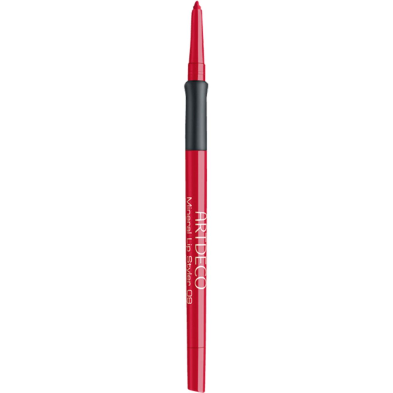 Rode lipliner. Zwarte handgreep. Opschrift: ARTDECO Mineral Lip Styler 09.