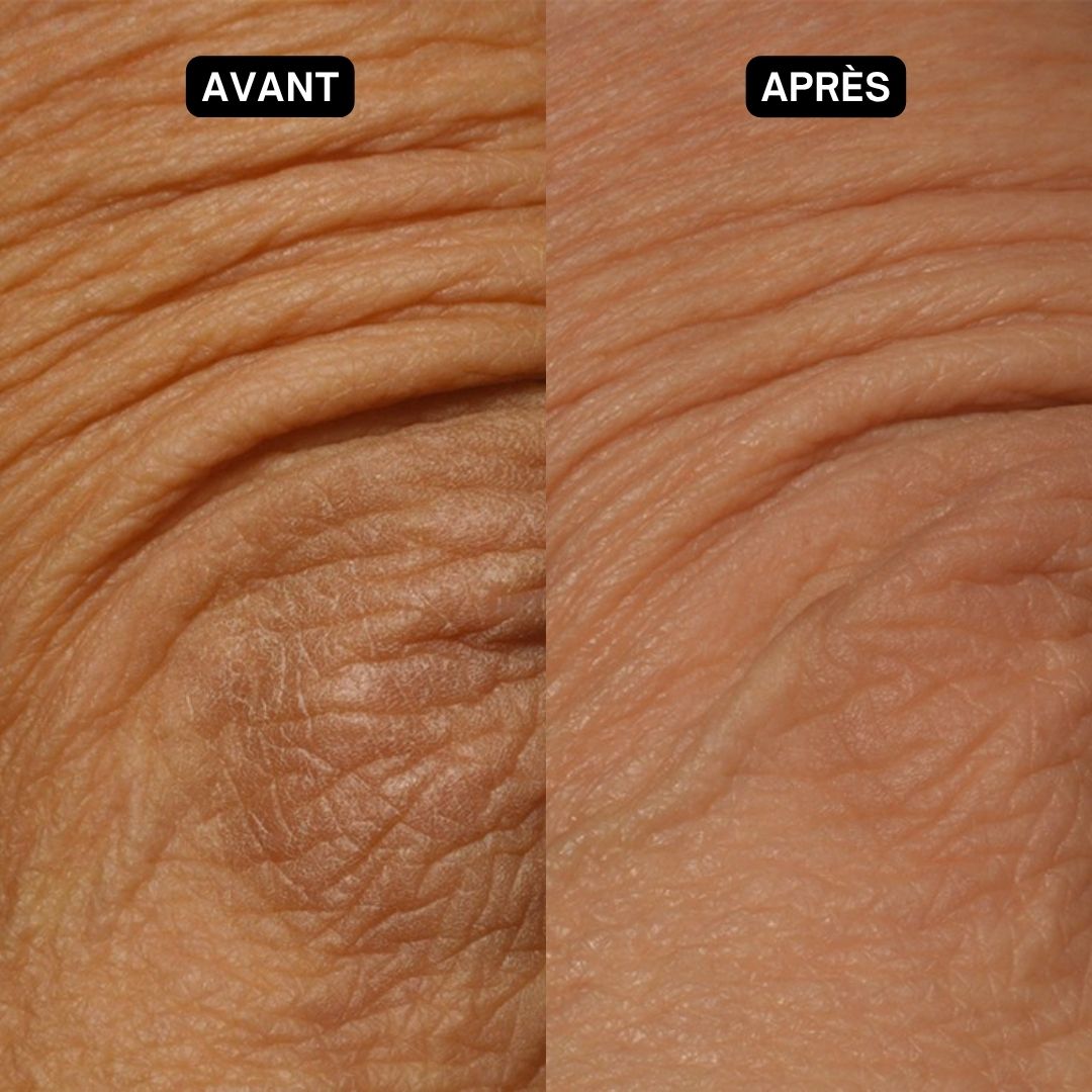 Femme tenant un tube de crème "Dr. SEA Revitalizing Body Cream Retinol". Zone de texte avec recommandations.