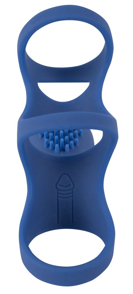 Anneau vibrant bleu avec des picots, vu du dessus.