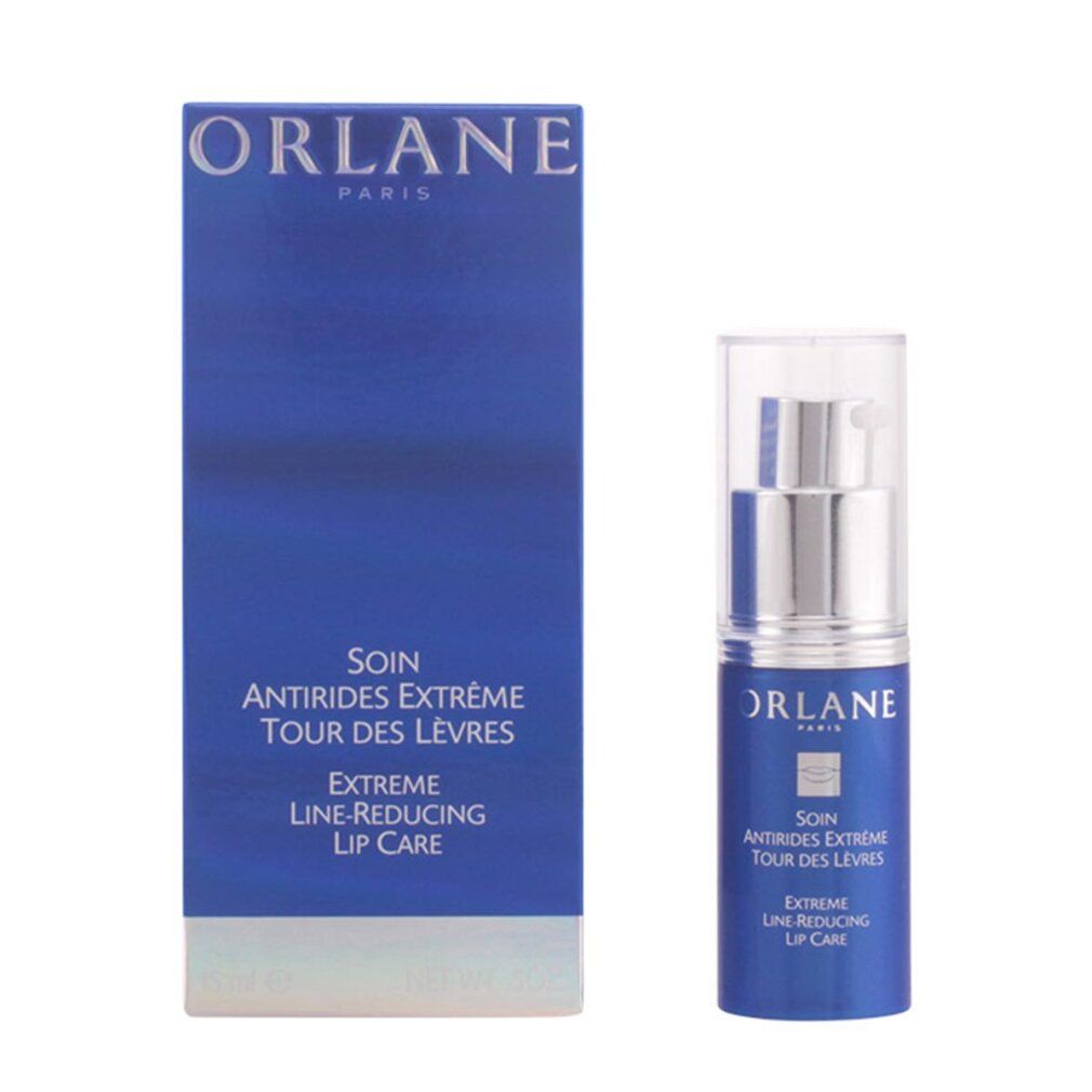 ORLANE PARIS soin pour les lèvres, flacon et emballage bleus. Inscription: SOIN ANTIRIDES EXTRÊME TOUR DES LÈVRES, EXTREME LINE-REDUCING LIP CARE.