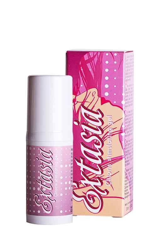 Gel stimulant Extasia pour le clitoris, flacon et boîte de 30 ml.