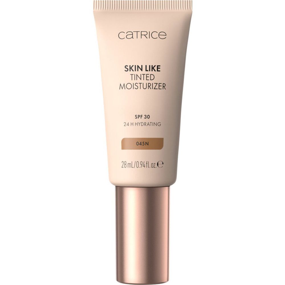 Catrice Skin Like Tinted Moisturizer. Tube avec informations produit. Teinte 045N. Contient SPF 30 et 28 ml.