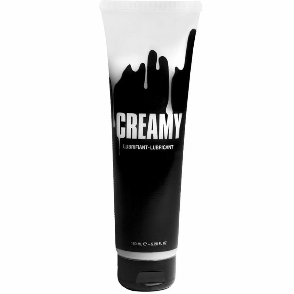 Tube noir avec un design blanc dégoulinant et l'inscription "CREAMY LUBRIFIANT-LUBRICANT".