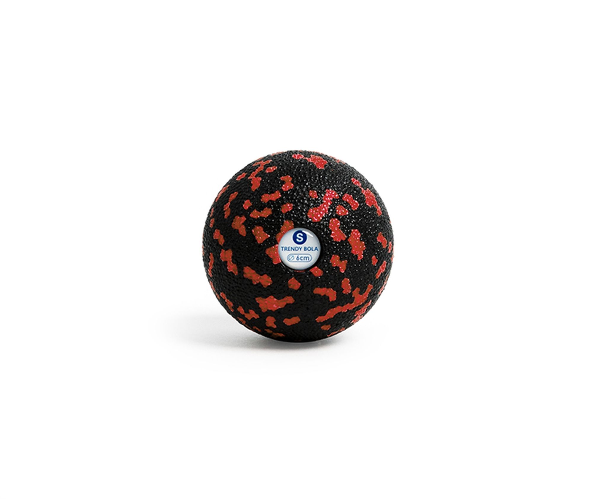 Balle de fascia noire avec des points rouges. Autocollant avec indication de taille. Sur fond blanc.