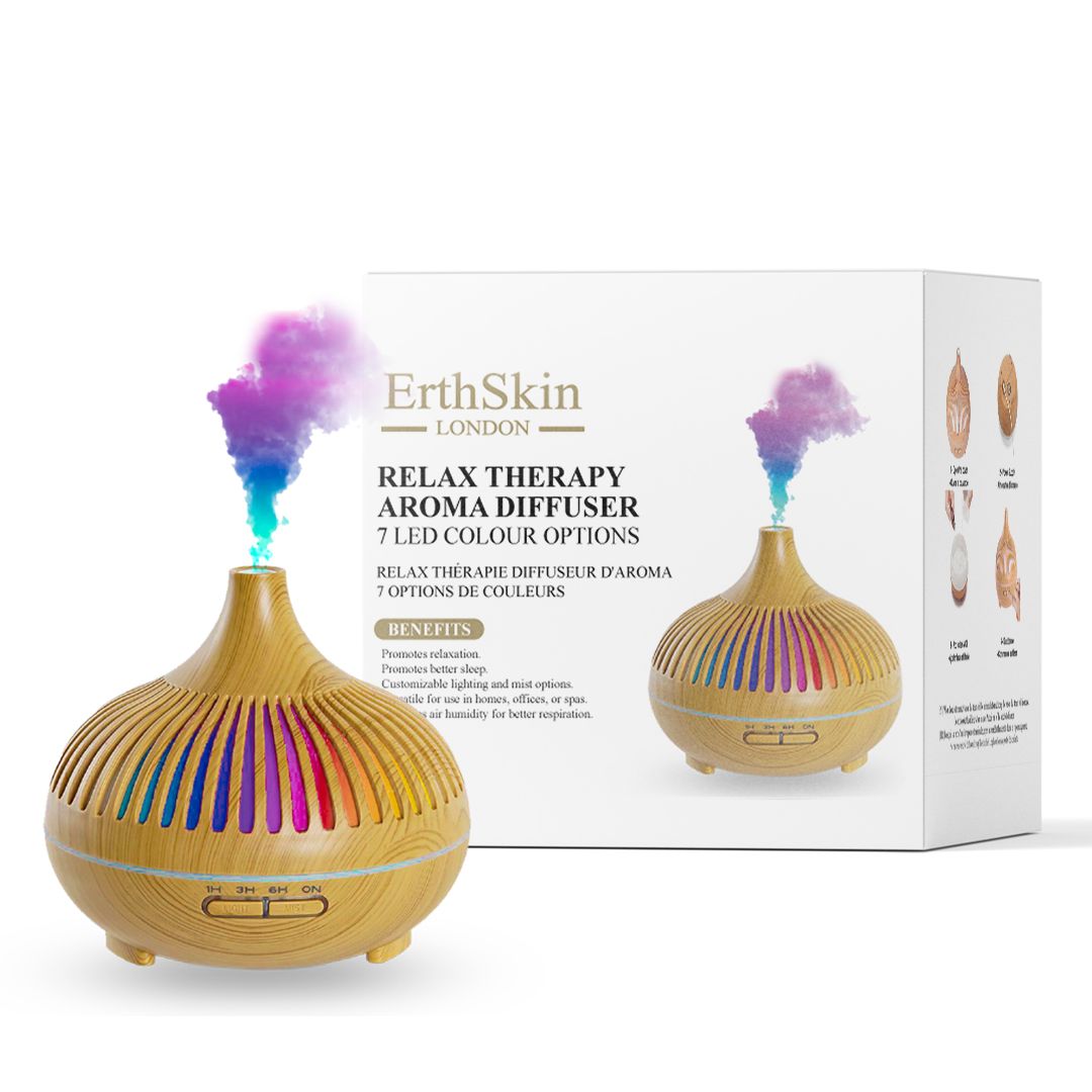 Aroma diffuser en verpakking met productafbeeldingen en tekst.