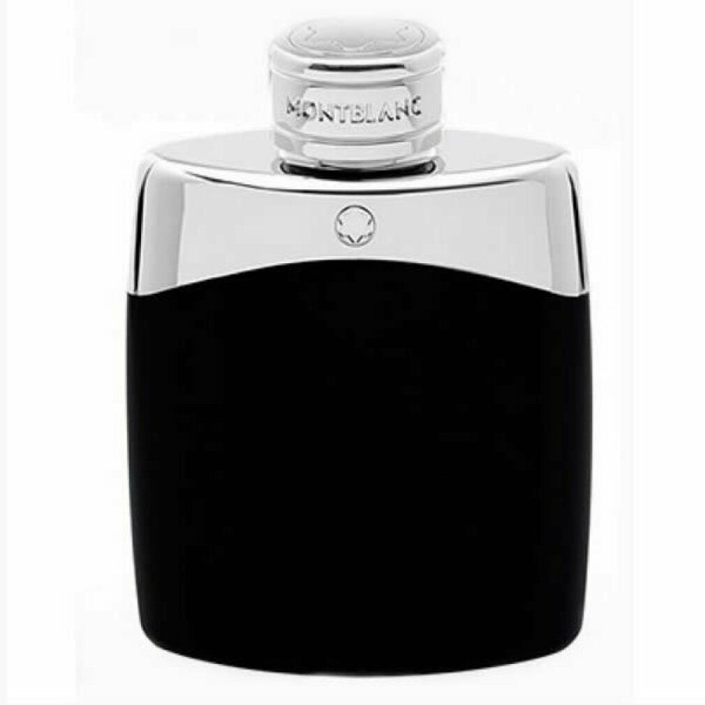 Zwarte fles met zilveren dop. Opschrift: MONTBLANC. Vorm: rechthoekig, afgerond.