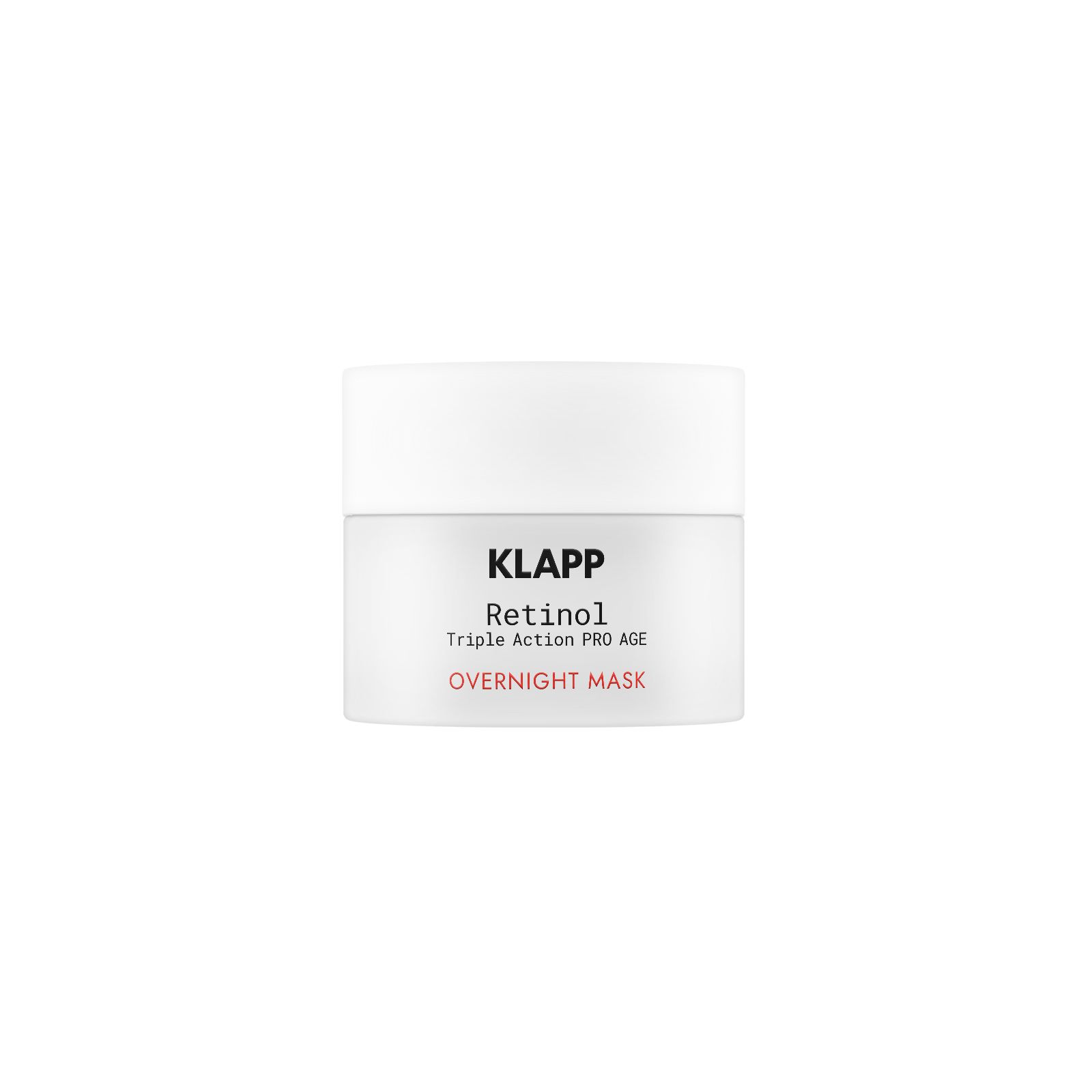KLAPP Retinol Triple Action Pro Age Overnight Mask dans un pot blanc.