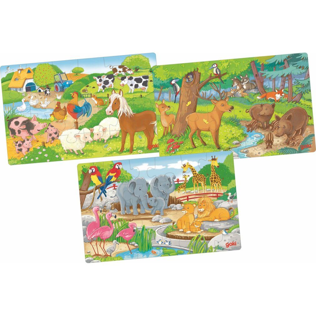 goki houten puzzel dieren 3x24 delen
