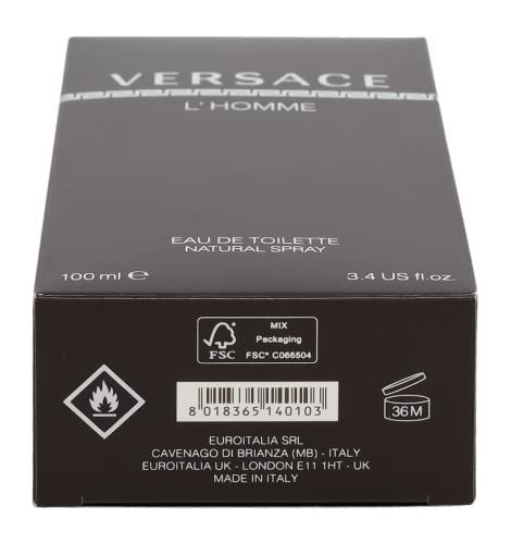 Flacon Versace L'Homme Eau de Toilette avec bouchon noir.