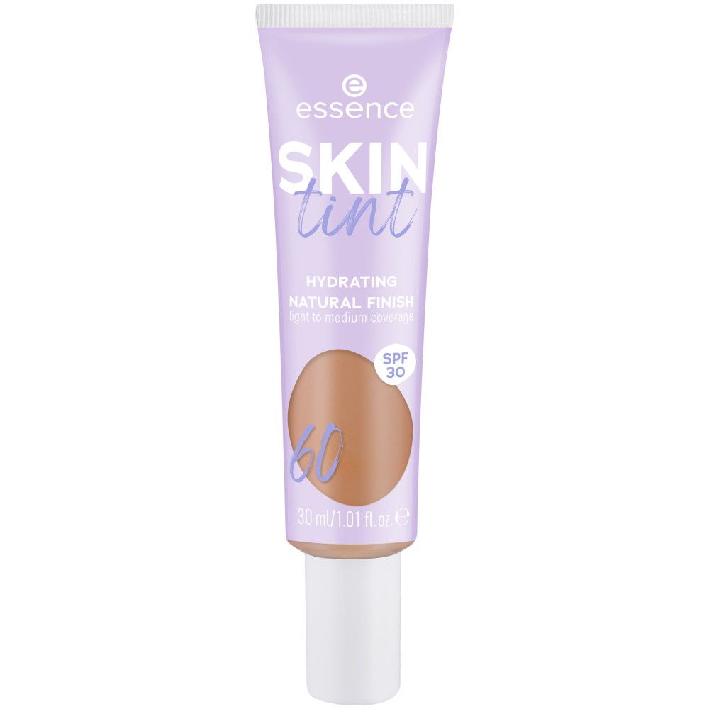 Tube de fond de teint Essence Skin Tint, teinte 60, SPF 30. Contenance 30 ml.