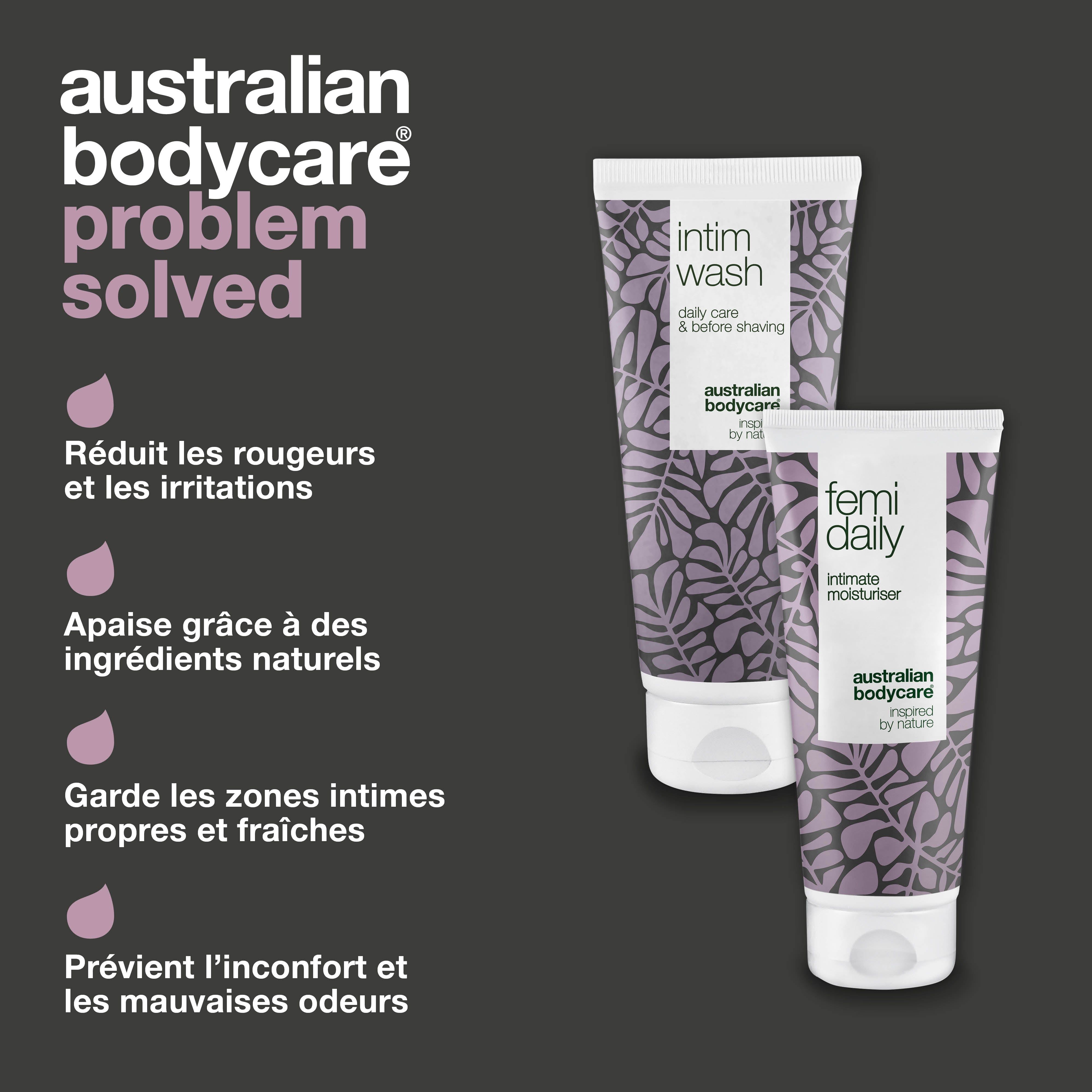 Deux tubes de soin intime. Réduit les rougeurs et irritations. Marque : Australian Bodycare.