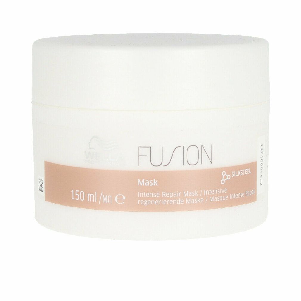 Pot blanc avec bande marron. Inscription: FUSION Mask, 150 ml. Marque Wella.