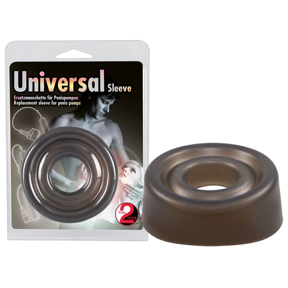 Manchon de remplacement en emballage. Manchon noir, emballage transparent. Texte: Universal Sleeve, You2Toys.