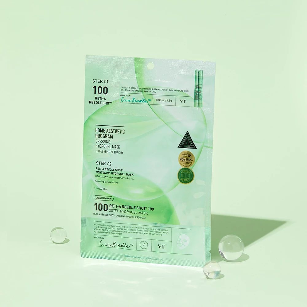 Masque hydrogel VT COSMETICS Reti-A Reedle Shot 100, programme en 2 étapes.