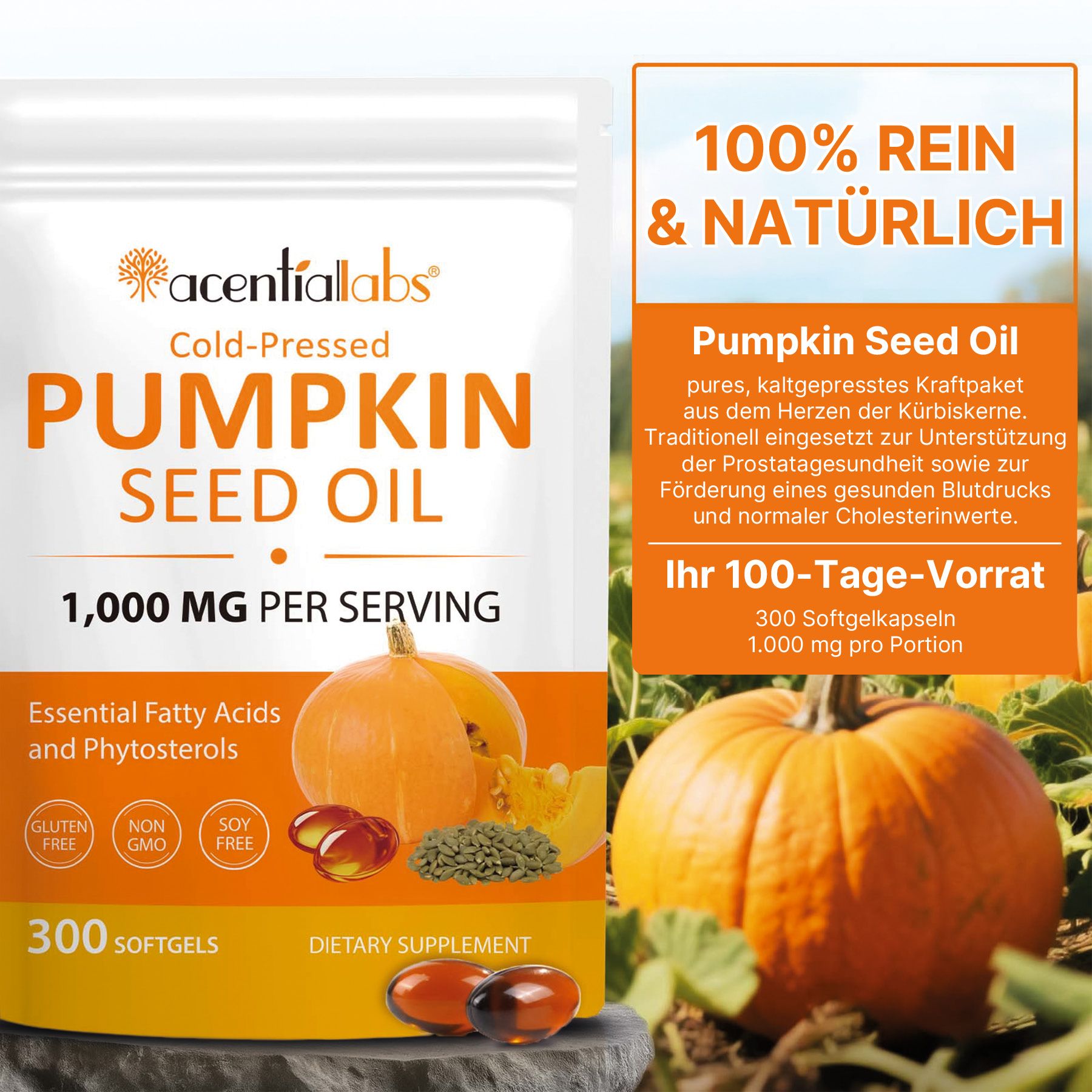 Acentiallabs Softgelcapsules met pompoenpitolie en zaagpalm