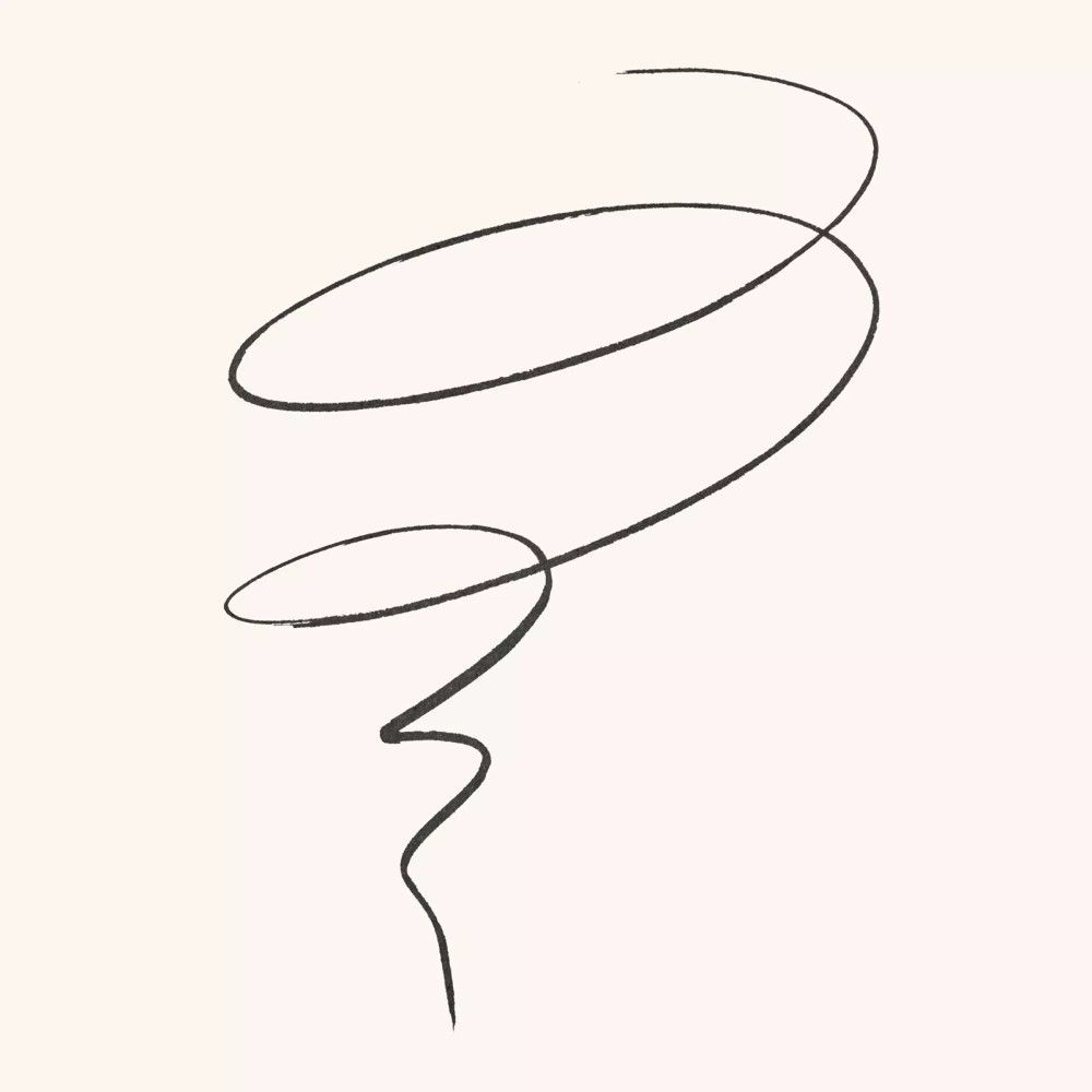 Ligne noire incurvée formant une spirale, sur fond clair.