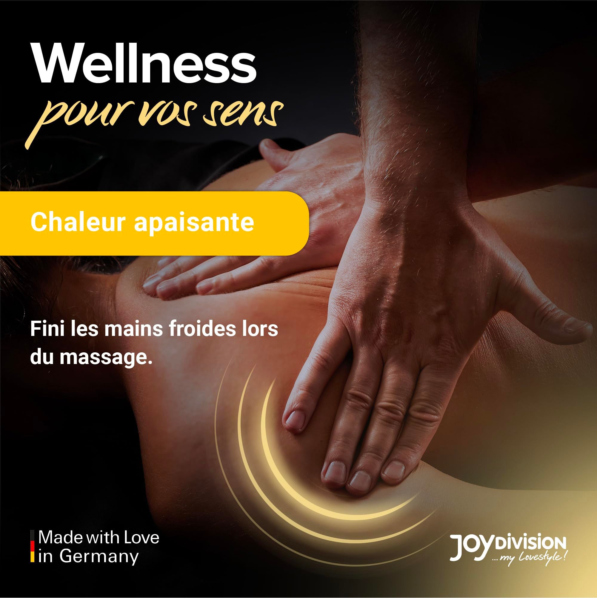 Bouteille WARMUP Vanille Massage-Liquid avec fleur et gousses de vanille.