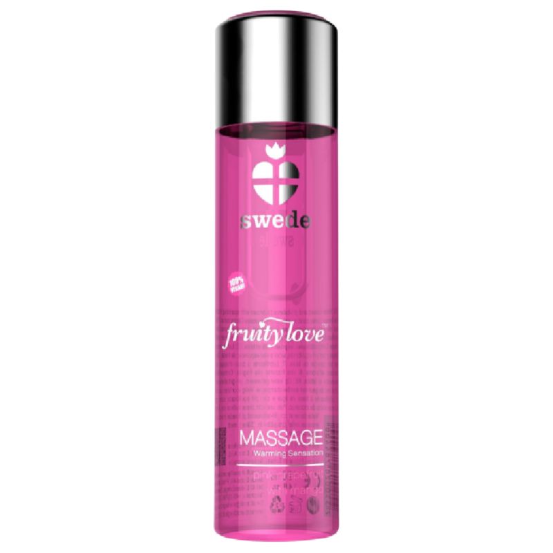 Flacon d'huile de massage rose, marque Swede, variété Fruity Love.