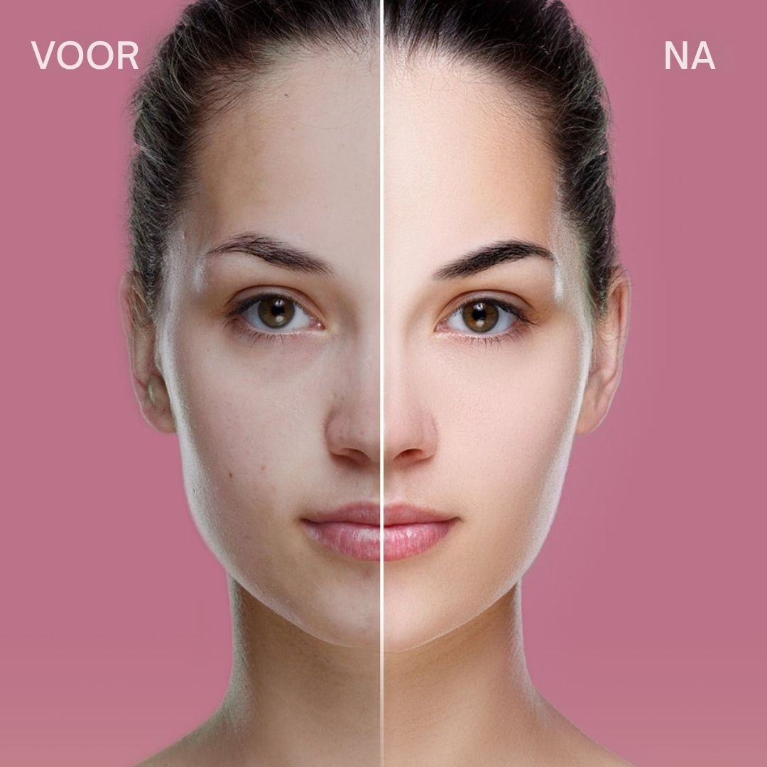 Vrouw met een verenboa. Tekst: Aanbevolen voor alle huidtypes, verlies van stevigheid en rimpels, 3-in-1 verzorging.