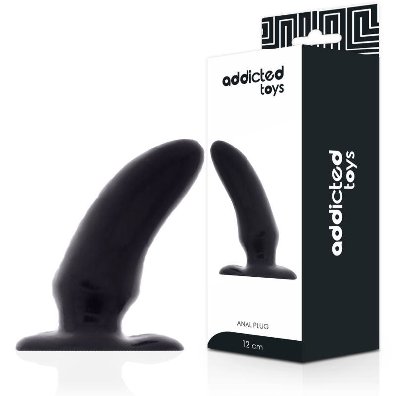Plug anal noir avec une base large, longueur 12 cm.