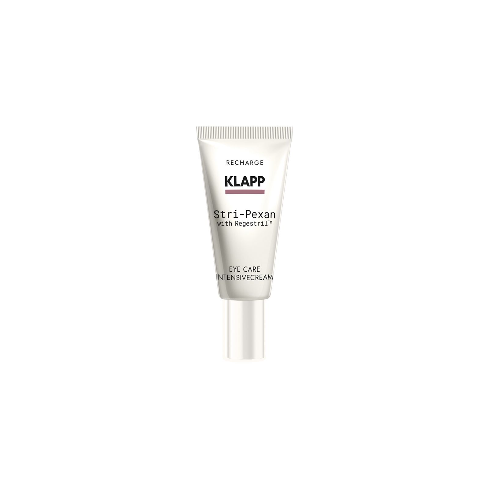 Witte tube Klapp Stri-Pexan Eye Care Intensivecream. Productnaam en merk duidelijk zichtbaar.