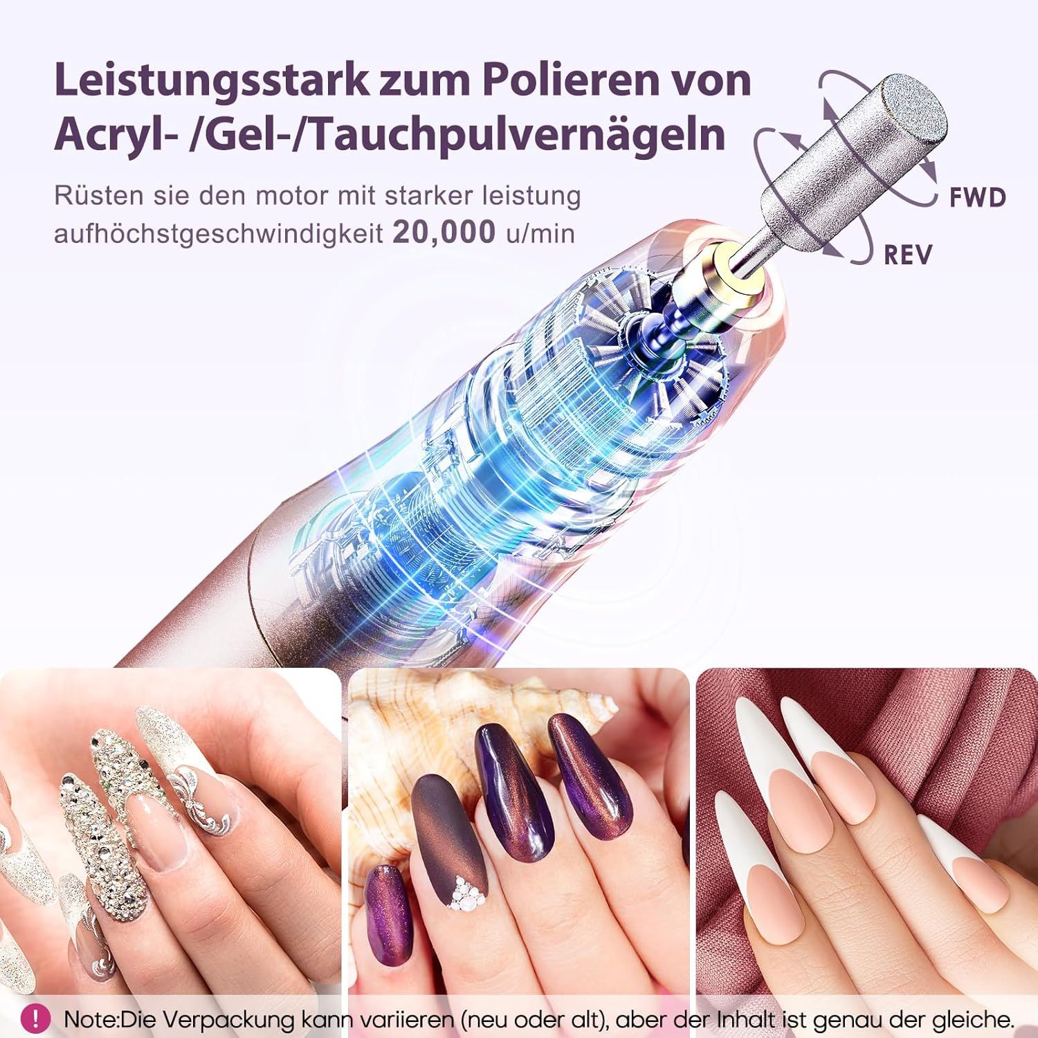 Limeuse à ongles électrique pour ongles en acrylique, gel et poudre, jusqu'à 20 000 tr/min.