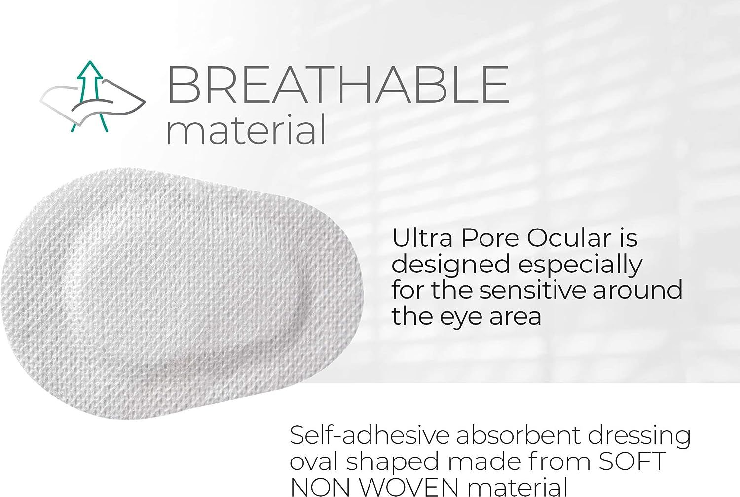 Oculaire auto-adhésif ovale en non-tissé doux. Respirant.