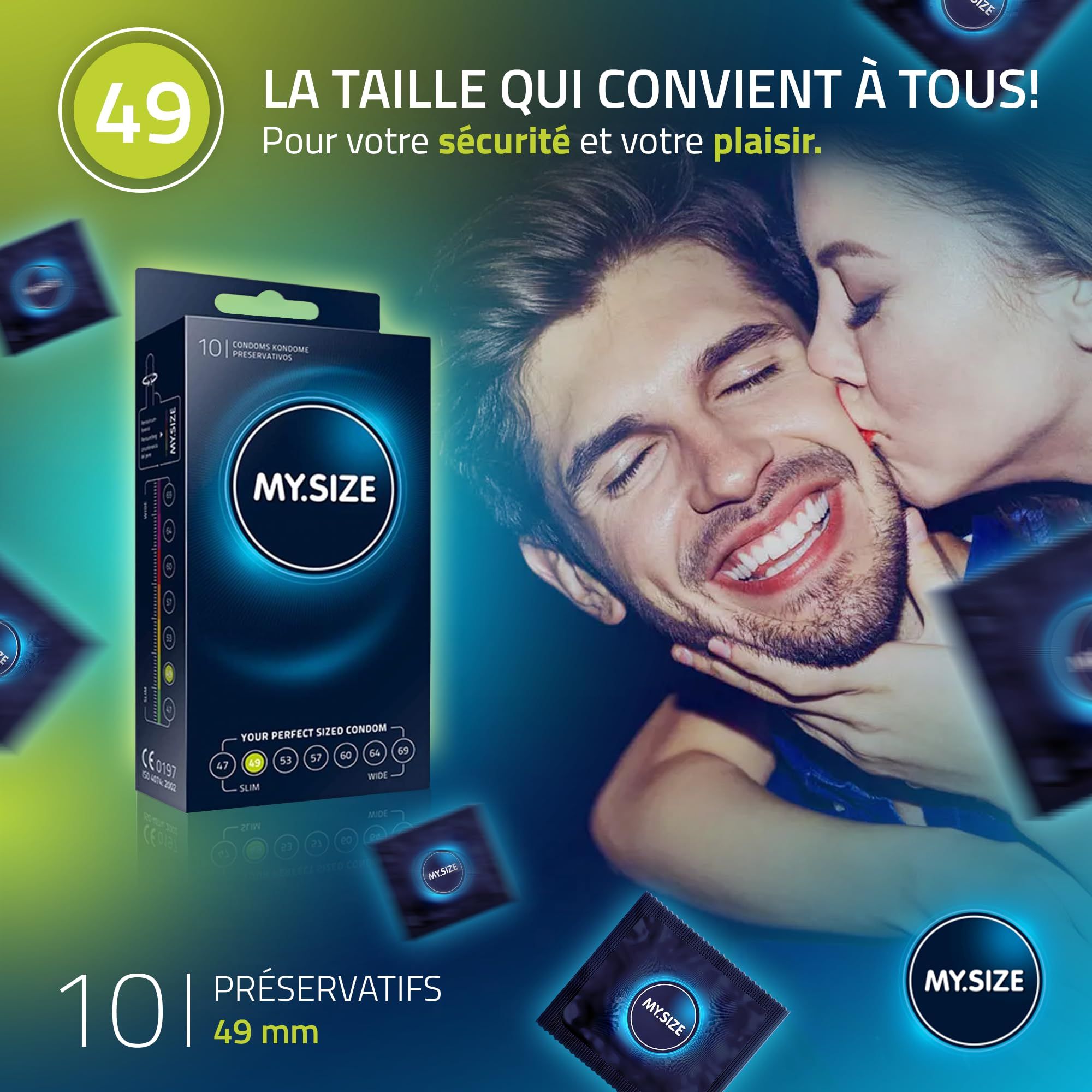 Boîte de préservatifs MY.SIZE 49 avec couple. "La bonne taille pour tous !"