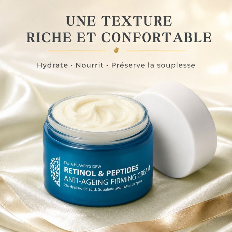 Crème anti-âge raffermissante au rétinol et peptides.