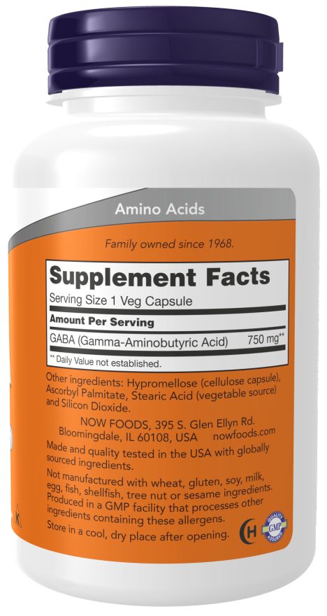 Dos du flacon. Contient des informations nutritionnelles et des ingrédients. Marque : NOW FOODS. Fabriqué aux États-Unis.